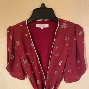 Simple Retro Red Floral Midi Dress (Kimura Floral Print Dress)